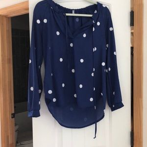 Navy polka dot blouse
